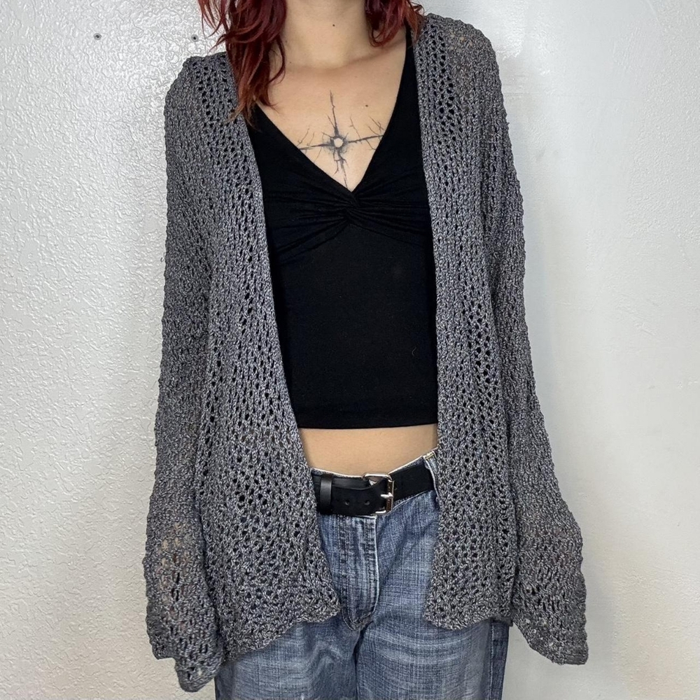 Gray Open-Knit Women's Sweater